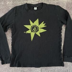 Women's Vintage Y2K Volcom Stone Black Waffle Thermal Long Sleeve T Shirt Sz S